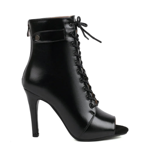 Mia Peep-Toe Stiletto Boots – Women’s Lace-Up Ankle Heels