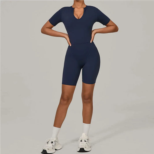 Summer Jumpsuits Short Sleeve Yoga Bodysuit Women Yoga Set Gym Tracksuit Push-up Rompers Workout Clothes Dance Fitness Bodysuit