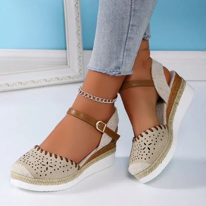 Mara Closed-Toe Wedge Sandals – Women’s Summer Espadrilles with Buckle Strap