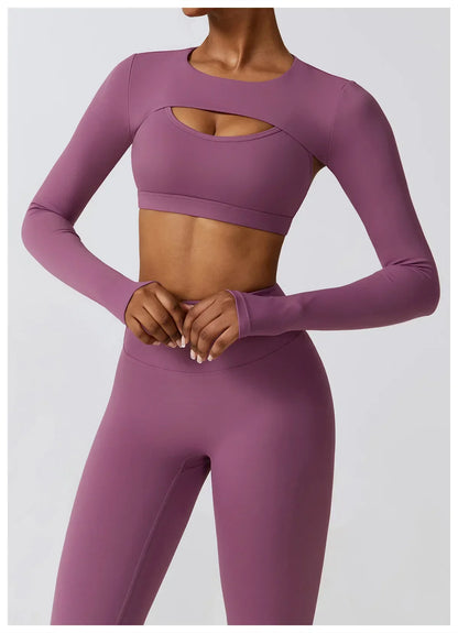 Women's Sportswear Yoga Set Workout Clothes Athletic Wear Sports Gym Legging 2/3PCS Fitness Bra Crop Top Long Sleeve Yoga Suit