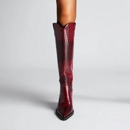 Clara Croc-Embossed High Boots