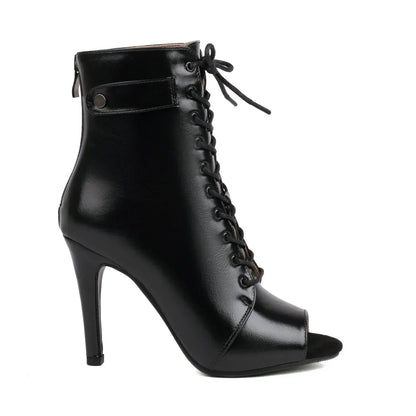 Mia Peep-Toe Stiletto Boots – Women’s Lace-Up Ankle Heels