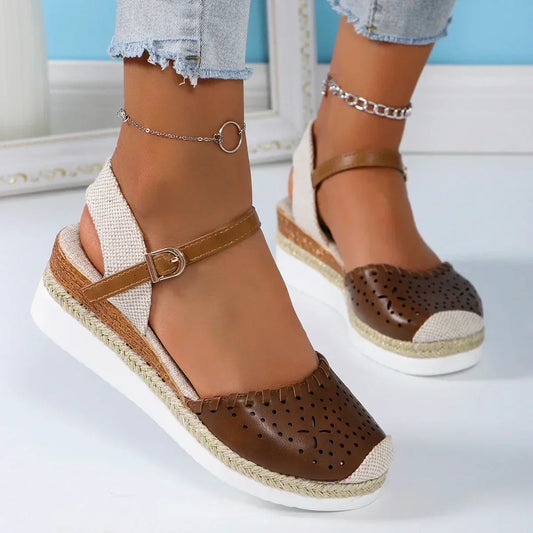 Mara Closed-Toe Wedge Sandals – Women’s Summer Espadrilles with Buckle Strap